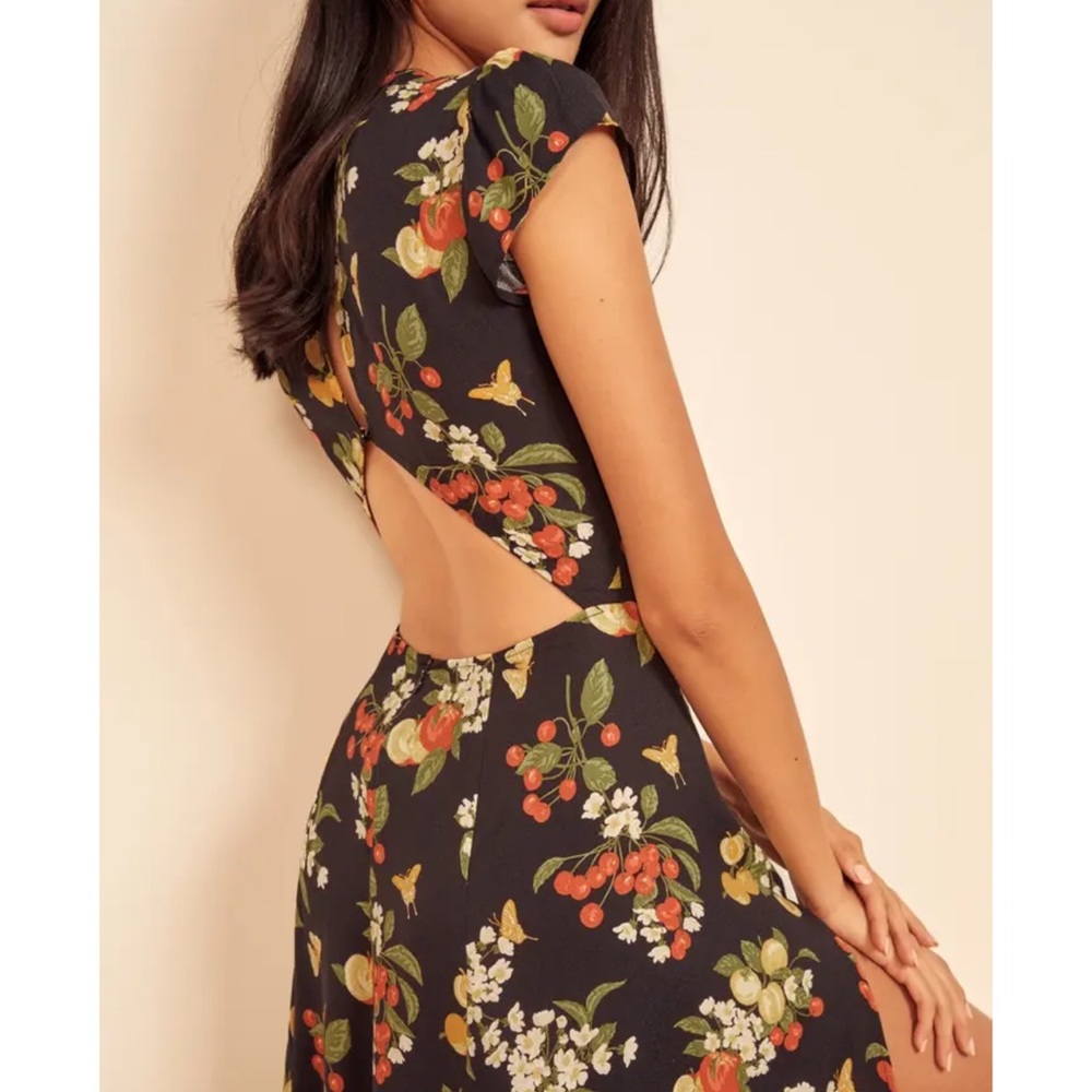 Reformation Black Floral Midi Dress - Picture 3 of 10